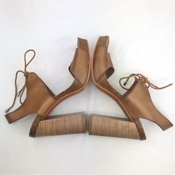 Five Worlds Brown Leather Lace Tie Stacked Heel Platform Sandals - Picture 5 of 16